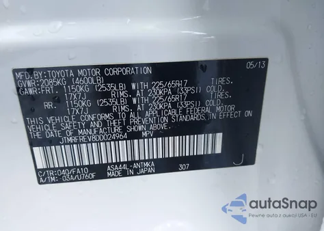 2013 Toyota Rav4 Xle из США, поврежденный, VIN JTMRFREV8DD024964